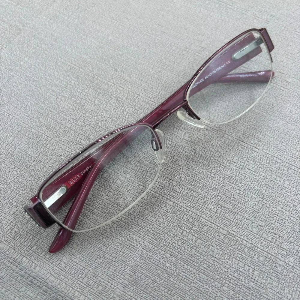 Elle EL18791 Red Purple Semi Rimless Eyeglass Frames 49-18-135 with Case